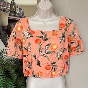 Loft Orange Blossom Floral Tie Back Square Neck Cotton Crop Top Blouse